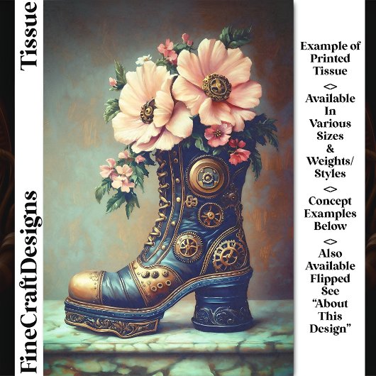 Leuke Extreme Steampunk Boot, Bloemen DG2LF Decoup Tissuepapier