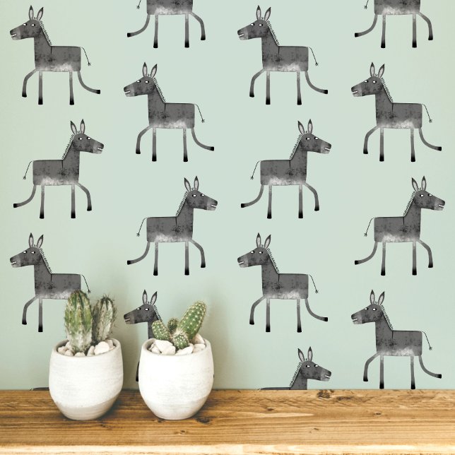 Leuke Ezel Grijs Salie Groen Patroon Behang (Fun donkey pattern peel and stick wallpaper in gray and sage green)