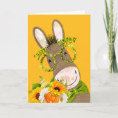 Leuke ezel in glazen verjaardag feestdagen kaart (Voorkant)