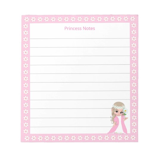 Leuke Fairy Prinses & Witte Bloemen op Lined Notitieblok (Voorkant)