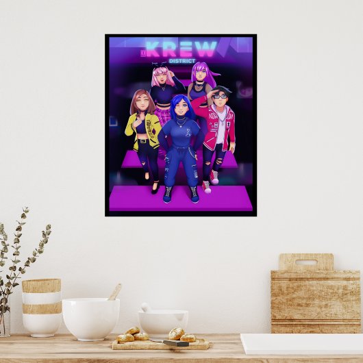 Leuke Fanart Funneh en de Krew Kids Cartoon Distr Poster (Keuken)