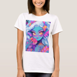Leuke Fanged Mermaid Anime Meisje en Pet Fish T-shirt