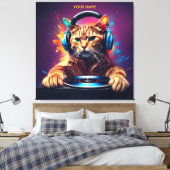 Leuke Fantasy Cat DJ Vinyl Canvas Afdruk (Insitu (Slaapkamer))
