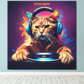 Leuke Fantasy Cat DJ Vinyl Canvas Afdruk (Insitu (Houten vloer))