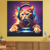 Leuke Fantasy Cat DJ Vinyl Canvas Afdruk (Insitu (Woonkamer))