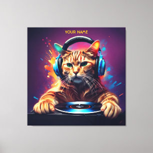 Leuke Fantasy Cat DJ Vinyl Canvas Afdruk