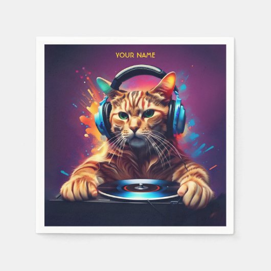 Leuke Fantasy Cat DJ Vinyl Servet (Voorkant)