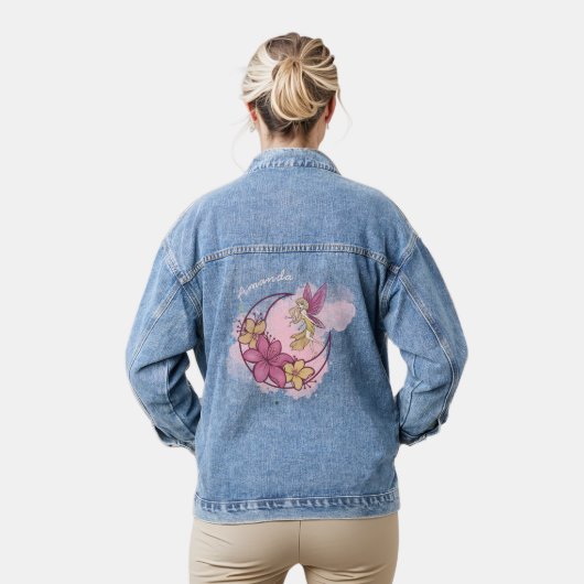 Leuke Fantasy Fairy op de maan, aangepaste naam Denim Jacket (Model)