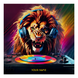 Leuke Fantasy Lion DJ Vinyl Perfect Poster