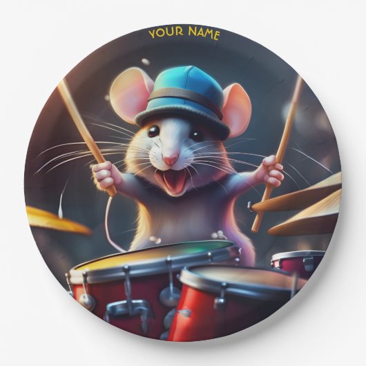 Leuke Fantasy Muis Spelen Drums Papieren Bordje (Voorkant)