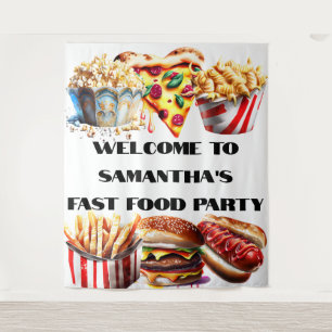 Leuke fastfood burger pizza foodtruck verjaardag wandkleed