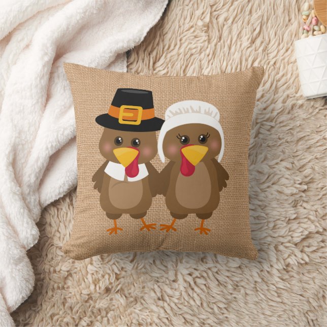 Leuke faux burlap Thanksgiving Vakantie kalkoen Kussen (Deken)