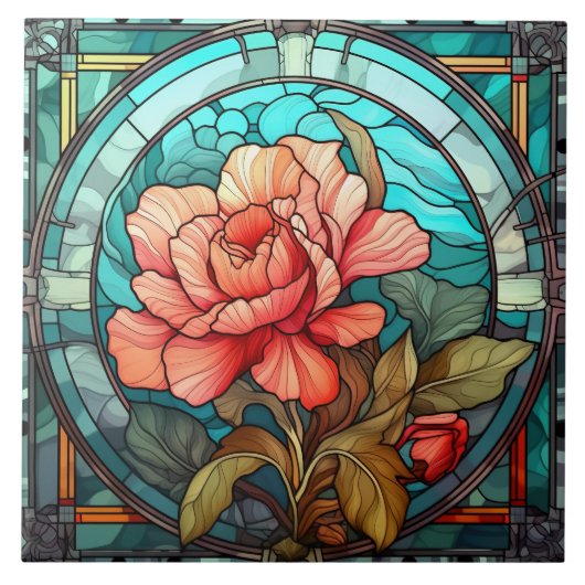 Leuke faux gebrandschilderd glas liefhebbers bloem tegeltje (Voorkant)