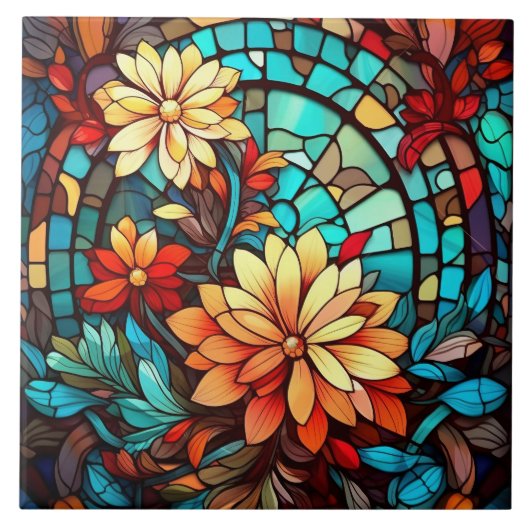 Leuke faux gebrandschilderd glas liefhebbers bloem tegeltje (Voorkant)