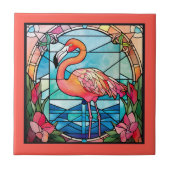 Leuke faux gebrandschilderd glas roze flamingo tegeltje (Voorkant)