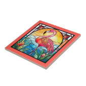 Leuke faux gebrandschilderd glas roze flamingo tegeltje (Zijkant)
