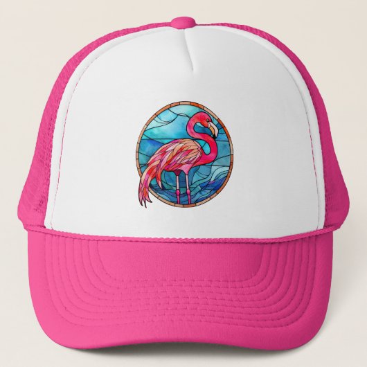 Leuke faux gebrandschilderd glas roze flamingo trucker pet (Voorkant)