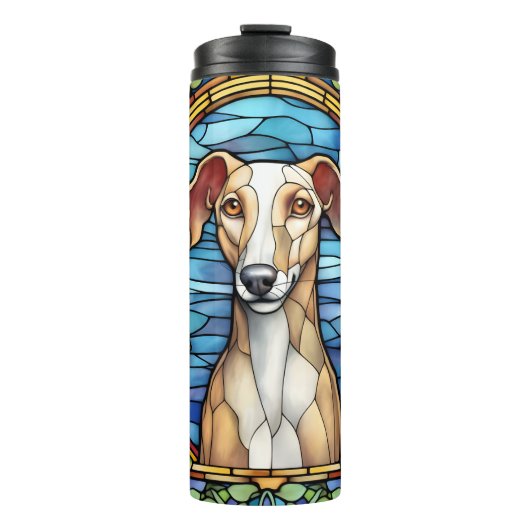 Leuke Faux Glas in lood Greyhound Dog Thermosbeker (Voorkant)