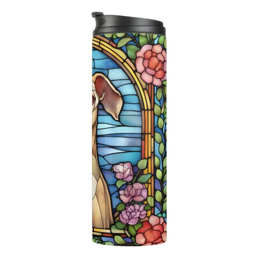 Leuke Faux Glas in lood Greyhound Dog Thermosbeker (Geroteerd rechts)