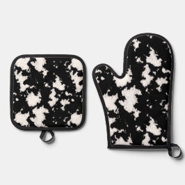 Leuke Faux Koe Print Zwart-wit Ovenwant & Pannenlap Set