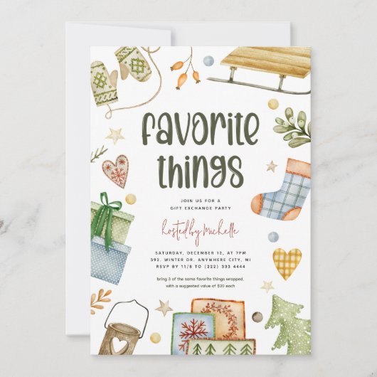 Leuke 'favoriete dingen' Kerst Gift Exchange Kaart (Voorkant)