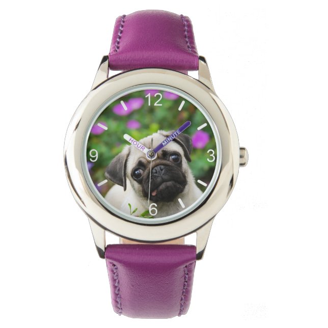 Leuke Fawn gekleurde pug puppy hondengezicht — wij Horloge (Voorkant)