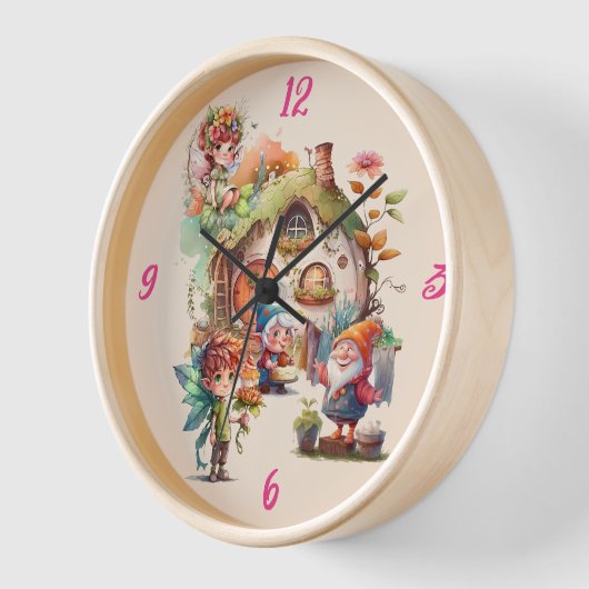 Leuke fee en gnoom wandklok (Hoek)