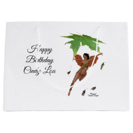 Leuke fee met bruine vleugels geschenk tas groot cadeauzakje