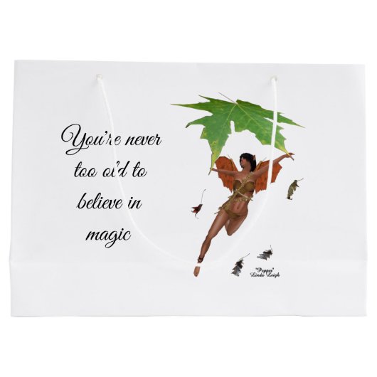 Leuke fee met bruine vleugels geschenk tas groot cadeauzakje (Achterkant)