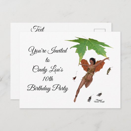 Leuke fee met bruine vleugels uitnodiging Briefkaa (Voorkant / Achterkant)
