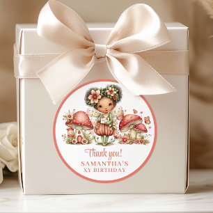 Leuke Fee Roze Bloemen Meisje Verjaardag Bedankt Ronde Sticker