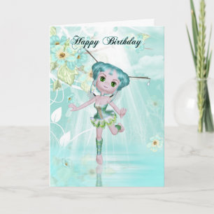 Leuke fee Verjaardag wenskaart Aqua Kleuren Kaart