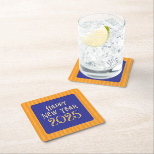 Leuke feestelijke Happy New Year middernacht blauw Kartonnen Onderzetters