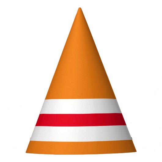 Leuke feestelijke heldere Sinaasappel rode witte o Feesthoedjes (Voorkant)