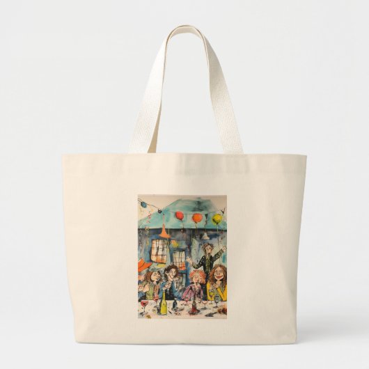 Leuke, feestelijke illustratie grote tote bag (Voorkant)