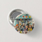 Leuke, feestelijke illustratie ronde button 3,2 cm (Voorkant /achterkant)