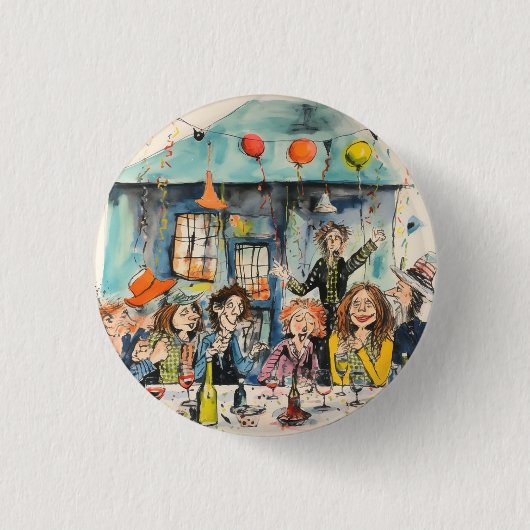 Leuke, feestelijke illustratie ronde button 3,2 cm (Voorkant)