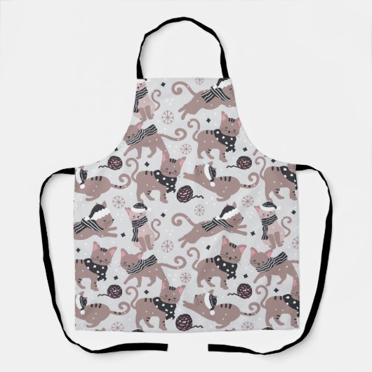 Leuke Feestelijke Kat Kerst Patroon Keuken Schort (Voorkant)
