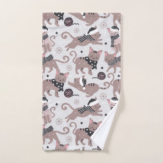Leuke Feestelijke Kat Kerstmis Patroon Badkamer Bad Handdoek (Handdoek)