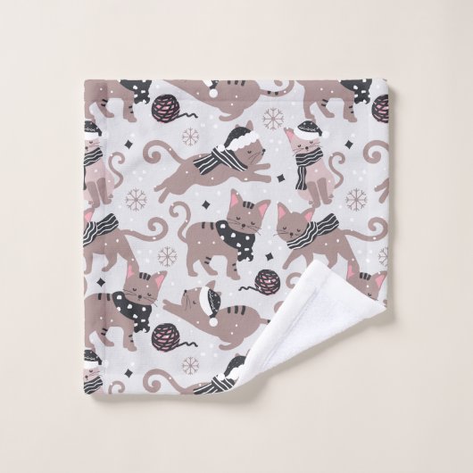 Leuke Feestelijke Kat Kerstmis Patroon Badkamer Bad Handdoek (Wasdoekje)