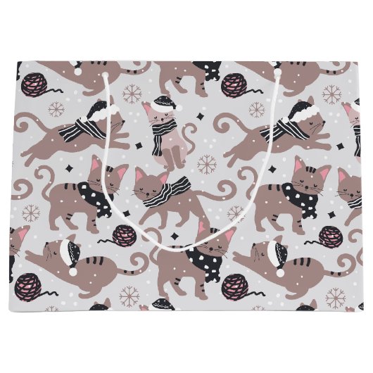 Leuke feestelijke kat kerstpatroon groot cadeauzakje (Voorkant)