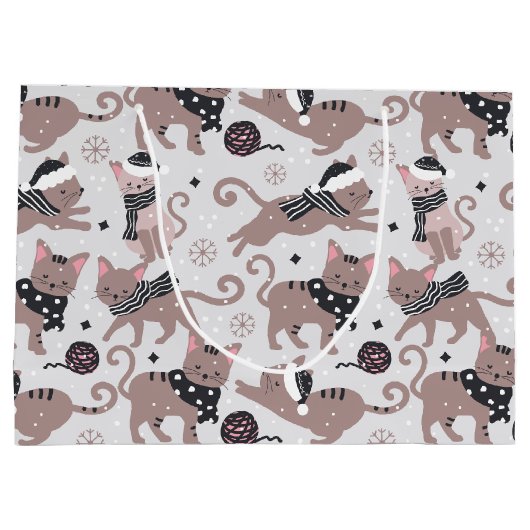 Leuke feestelijke kat kerstpatroon groot cadeauzakje (Achterkant)