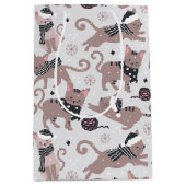 Leuke feestelijke kat kerstpatroon medium cadeauzakje (Voorkant)