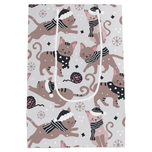 Leuke feestelijke kat kerstpatroon medium cadeauzakje (Achterkant)