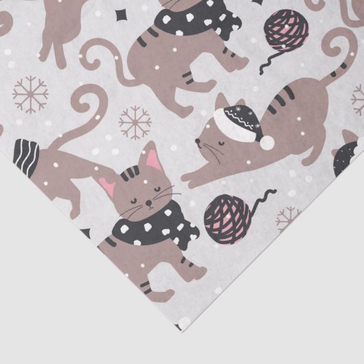 Leuke feestelijke kat kerstpatroon tissuepapier (Detail)