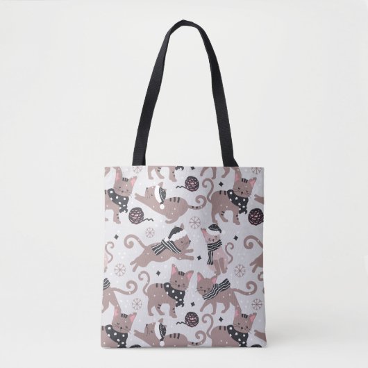Leuke feestelijke kat kerstpatroon tote bag (Voorkant)