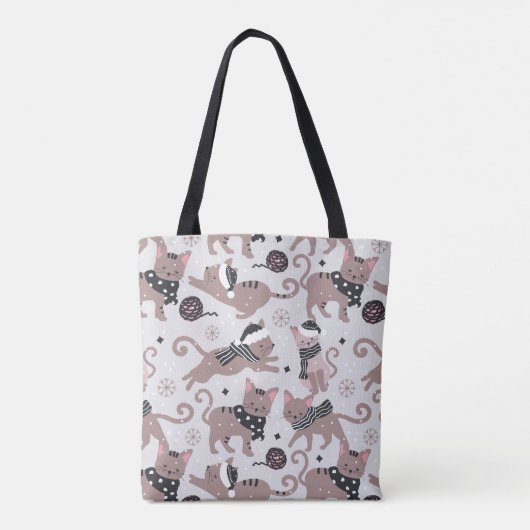 Leuke feestelijke kat kerstpatroon tote bag (Achterkant)