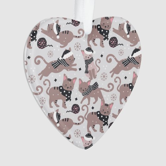 Leuke feestelijke kat patroon kerstboom hart ornament (voorkant)