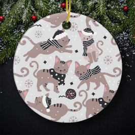 Leuke Feestelijke Kat Patroon Kerstboom Keramisch Ornament