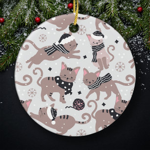 Leuke Feestelijke Kat Patroon Kerstboom Keramisch Ornament